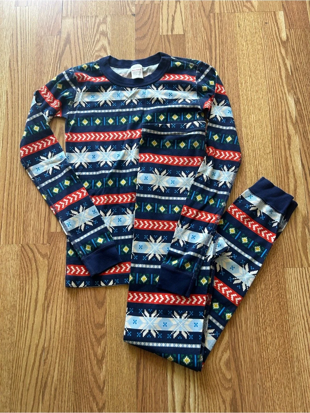 Hanna Andersson Navy Fair Isle Snowflake Pajama Set EUC Size 160/US14 Unisex